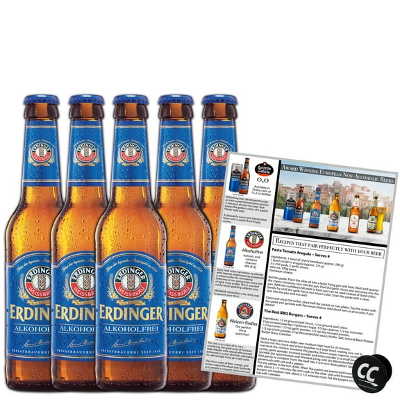 Erdinger Alkoholfrei Non Alcoholic Beer 5 Pack, Award Winning Beer from Germany, 11.2oz/btl