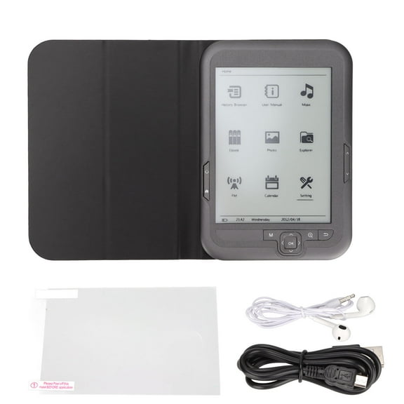 Ereader 6in 800x600 HD Ink Screen Ebook Reader FM Support with Protective Case Headphon Ink Screen E Reader for Reading 16GB