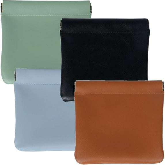 Erebloom Leather Pouch, Erebloom Pouchic, Mini Portable Pocket Cosmetic Bag, Snap Closure Pouches for Purse, No Zipper Self-Closing Travel Makeup Bag for Cosmetics Jewelry Lipstick (4PCS-2, 3*3in)