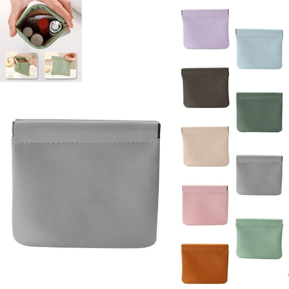 Erebloom Leather Pouch, Snap Closure Leather Organizer Pouch For Cosmetics Headphones Jewelry(Gray)