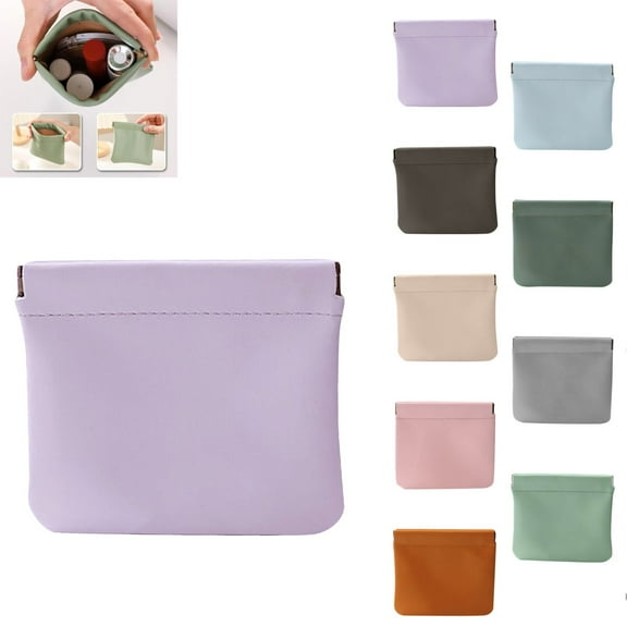 Erebloom Leather Pouch, Snap Closure Leather Organizer Pouch For Cosmetics Headphones Jewelry(Light Purple)