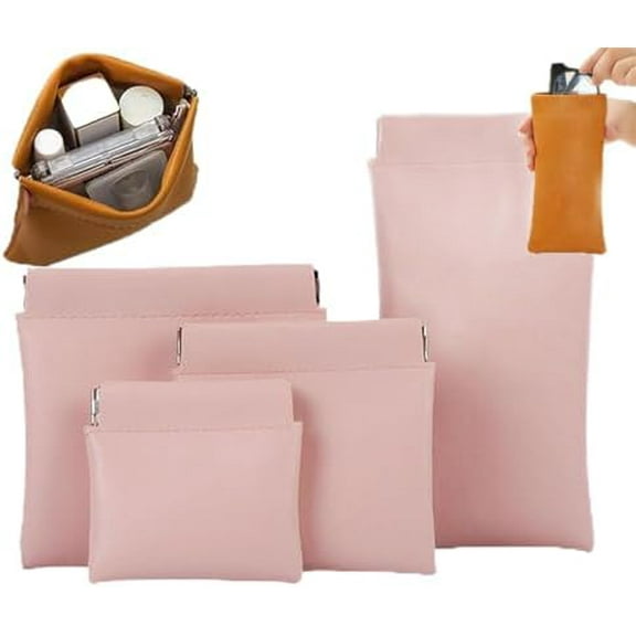 Erebloom - Personalized Snap Closure Leather Organizer Pouch, 4PCS Erebloom Leather Pouch Organizer, Mini Travel Personalized Snap Closure ouch for Purse Cosmetics Jewelry (Pink)