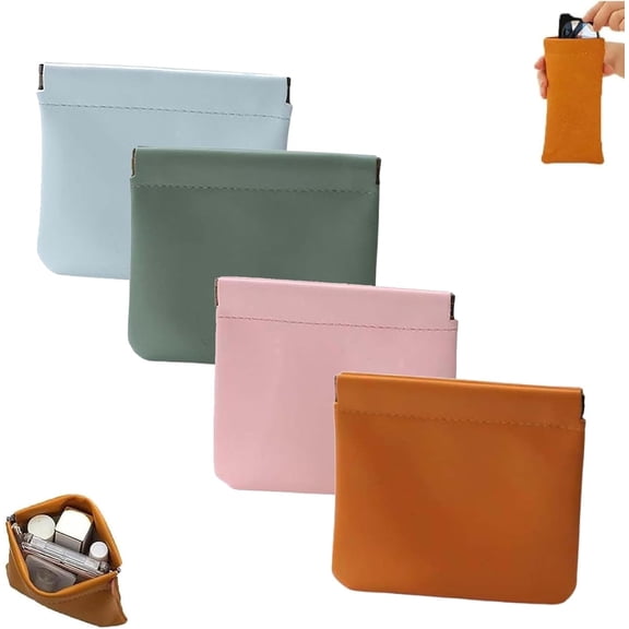 Leather Organizer - Self Closing Snap Cosmetic Bag, Personalized Purse Pouch for Travel & Accessories