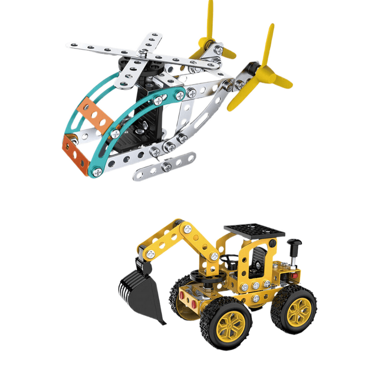 Erector Sets STEM Metal Toys Helicopter and Excavator Two kits Building Set Gifts for Kids 8 16