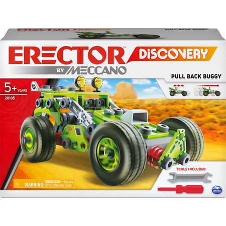 Erector by Meccano Discovery, 3-in-1 Deluxe Pull-Back Buggy STEAM Model Building Kit, for Kids Aged 5 and Up