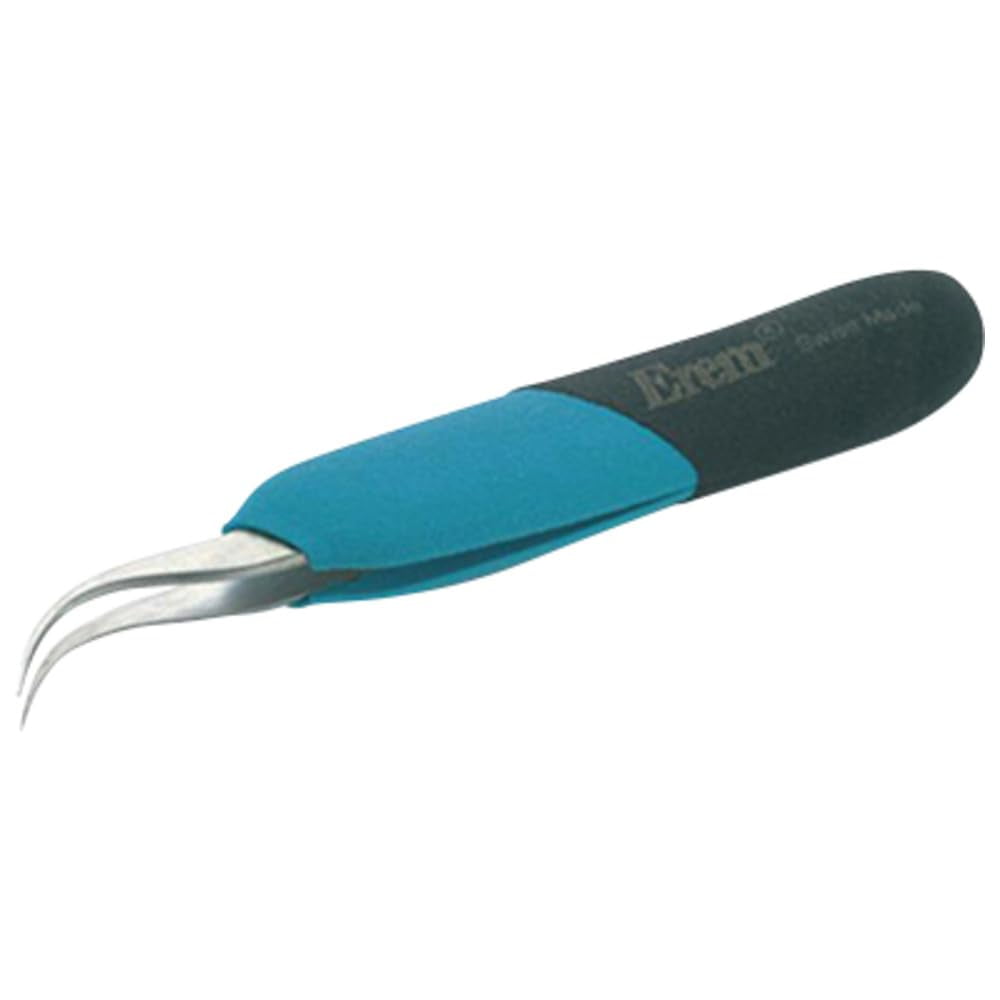 Erem E7SA Stainless Steel Curved Micro Point Anti Magnetic Ergonomic Tweezer, 5" Overall Length, 5" Length, with Curved Micro Point CA1