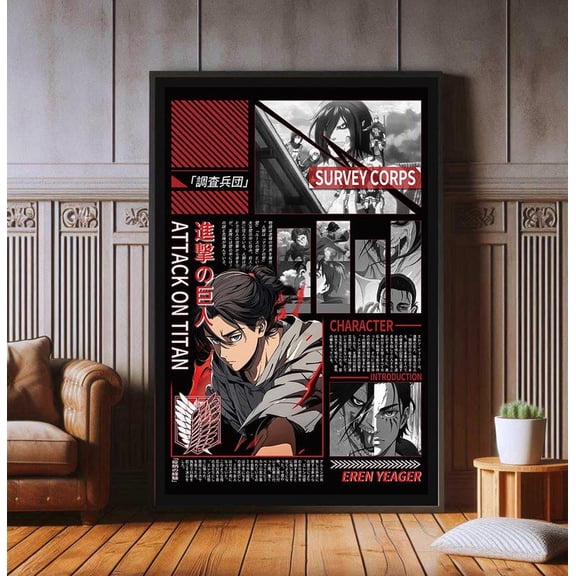 Eren Yeager Anime Poster, Japanese Anime TV Series Poster Prints, Wall Aesthetic Decor, Attack on Titan Poster Size 24x36 Unframed Poster