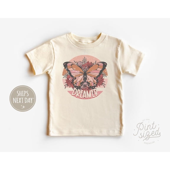 Erfly Dreamer Toddler Shirt - Girls Boho Natural Shirt - Vintage Pink Erfly Kids Tee, New Born, Baby Shower Gift, New Parents Gift