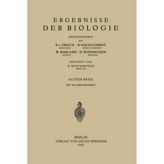 Ergebnisse Der Biologie: 8. Band, (Paperback)