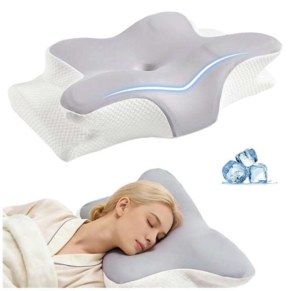 Ergo Cervical Neck Pillow for Deep Sleep Ergonomic Neck Pain Relief Pillow, Orthopedic Contour Memory Foam Support, Odorless, Cooling Breathable Pillowcase, Promotes a Healthy Sleep Position