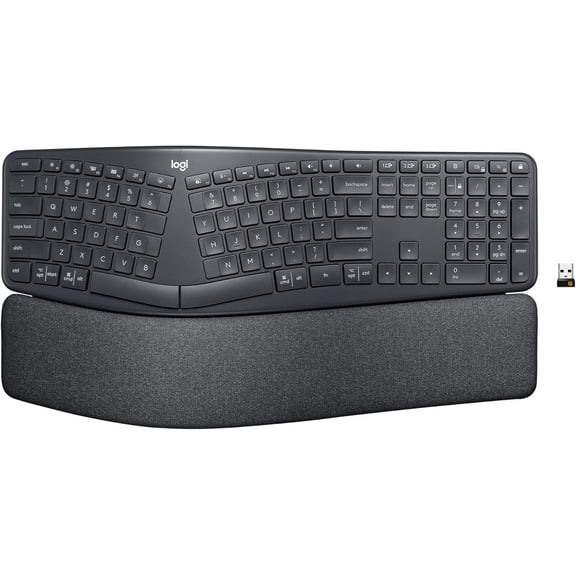Ergo K860 Wireless Ergonomic Keyboard - Split Keyboard, Wrist Rest, Natural Typing, Stain-Resistant Fabric, Bluetooth and USB Connectivity, Compatible with Windows/Mac, Black