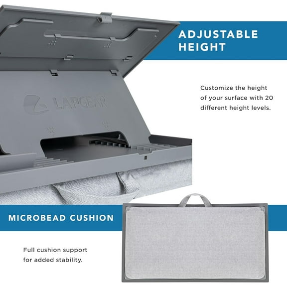 Ergo Pro Lap Desk with 20 Adjustable Angles, Mouse Pad, and Phone Holder - Gray - Fits up to 15.6 Inch Laptops and Most Tablets - Style