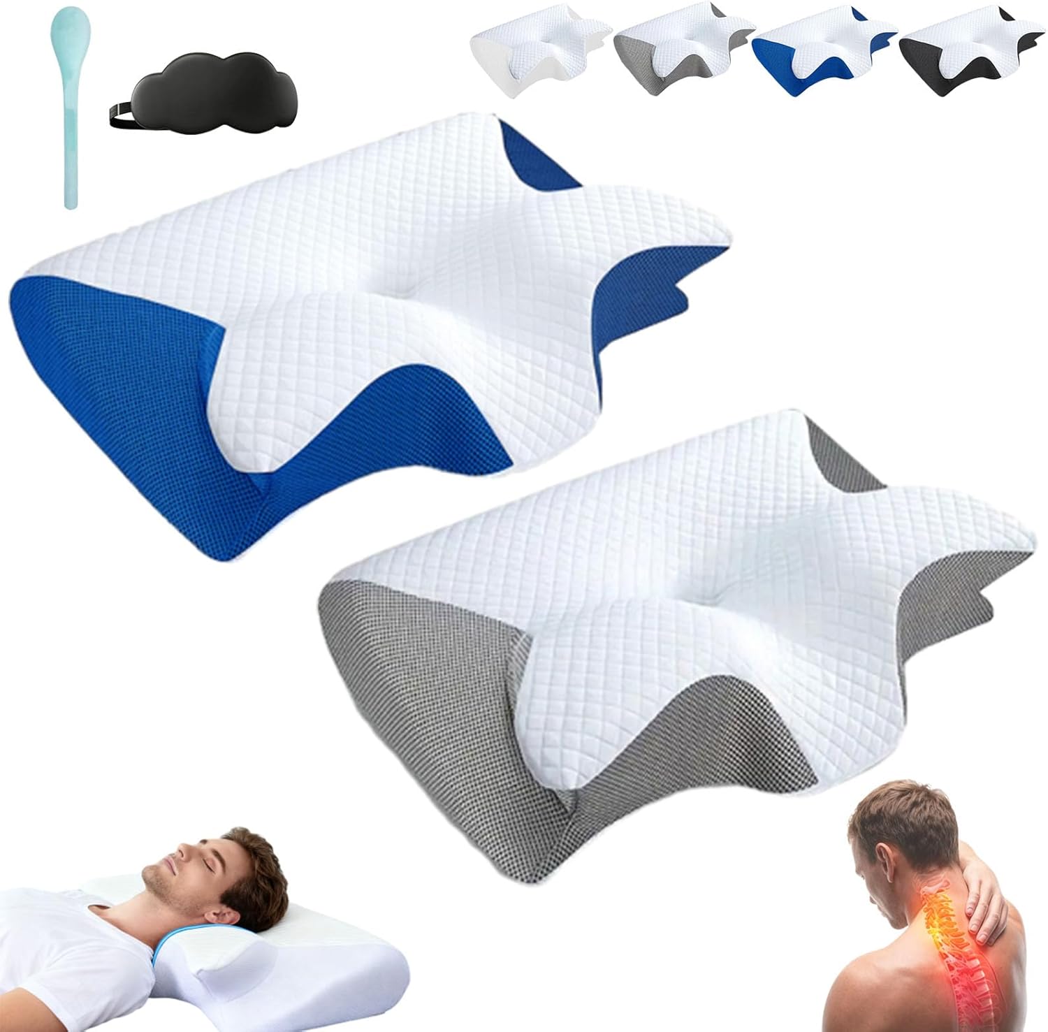 Ergo Z Pillow, 2026 Upgraded Lightweight Memory Foam 2 in 1 Ergonomic Pillow, Relieve Spine Improves Deep Sleep Quality for Side & Back Sleepers (Gray)