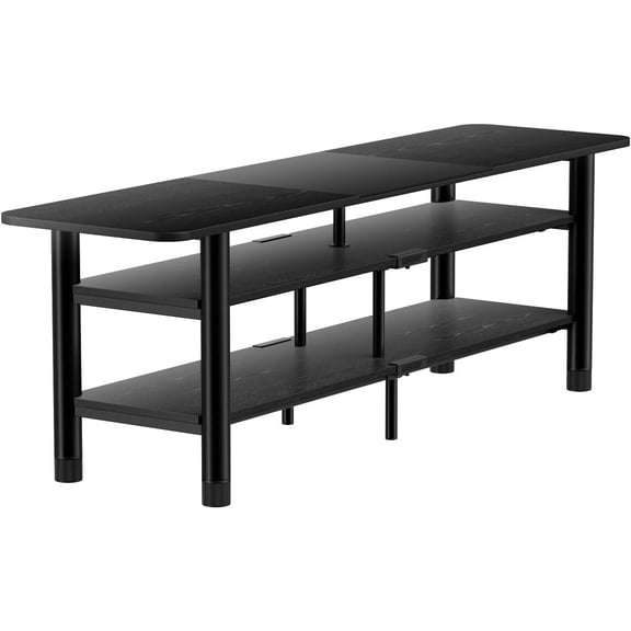 ErgoAV ERTFL1-01B 60" FlexFold Frame TV Stand with Shelves- Black Wood Grain