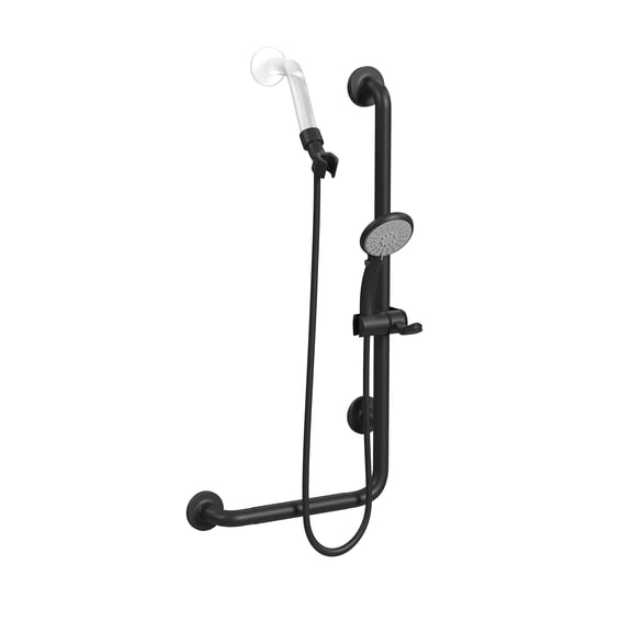 ErgoSlideBar Ergonomic Soft Grip 32mm Diameter ADA Compliant 500 lb Weight Capacity Slide Bar and Handshower Right Matte Black