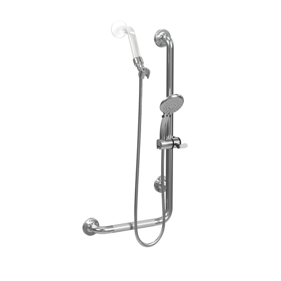 ErgoSlideBar Ergonomic Soft Grip 32mm Diameter ADA Compliant 500 lb Weight Capacity Slide Bar and Handshower Right Polished Stainless Steel