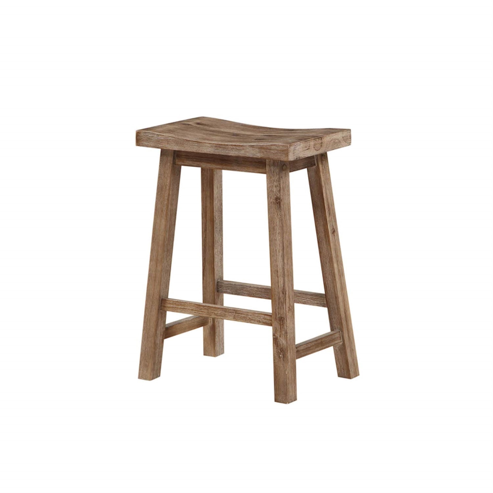 Ergode 24" Sonoma Saddle Stool - Rustic Solid Rubberwood Counter Height Stool with Wide Curved Seat and Footrests - Barnwood