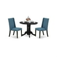 thumbnail image 1 of Ergode 3-Pc Round Dinette Set | Rubber Wood | Comfortable & Elegant | Compact Design | Easy Assembly | Mineral Blue Linen Fabric | Black Finish, 1 of 2