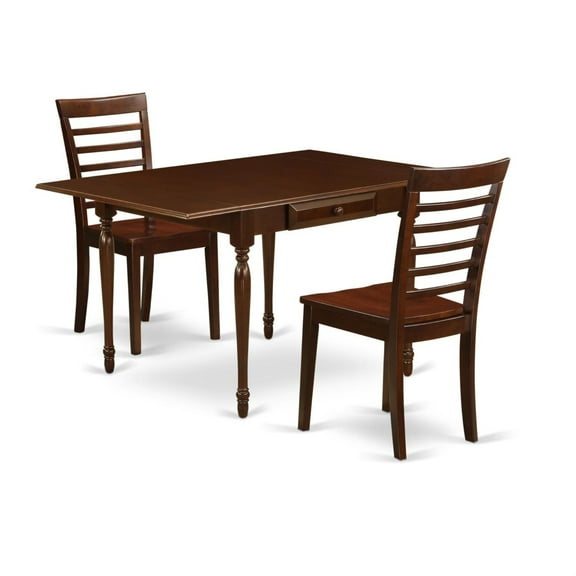 Ergode 3-Piece Dining Room Table Set - Solid Wood, Mahogany Finish, Easy Assembly, 2 Chairs, 2 Drop-Down Leaves, Durable & Elegant