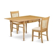 Ergode 3-Piece Kitchen Table Set - Heavy-Duty Wood Table with 2 Elegant Dining Chairs, Oak Finish & White Microfiber Upholstery
