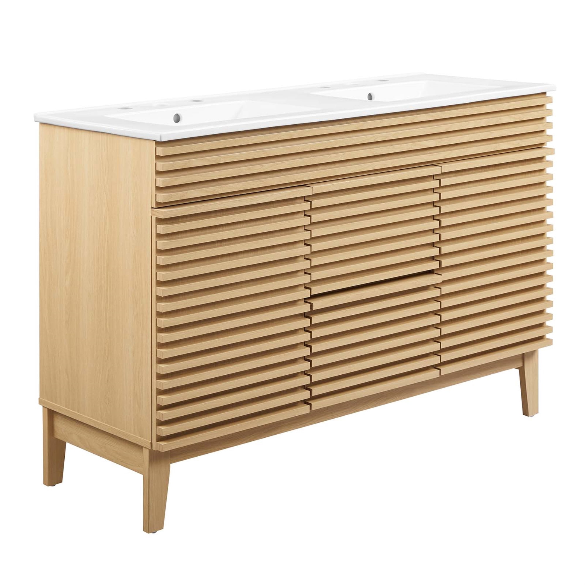 Ergode 48" Mid-Century Double Sink Bathroom Vanity with Ample Storage ...