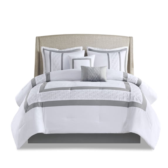 Ergode 8 Piece Embroidered Comforter Set - King Size, Hotel Style Luxury, White with Exquisite Embroidery, Hypoallergenic, Machine Washable
