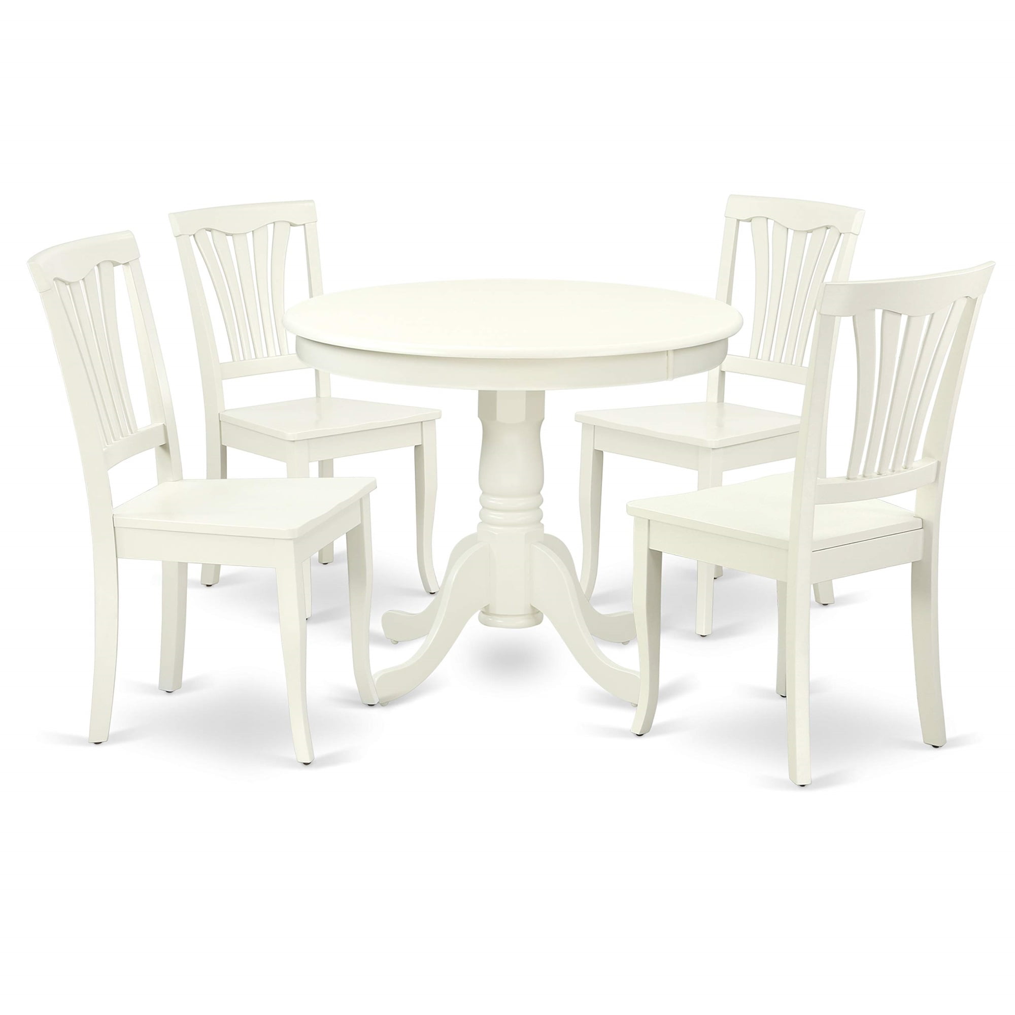 Linen White Round Wood Dining Set with 4 Chairs