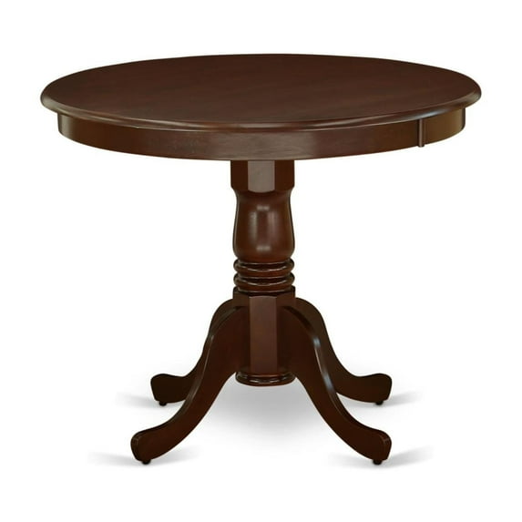 Ergode ANNO5-MAH-C Kitchen Dining Set, 5-Piece Round Table with Pedestal, 4 Linen Fabric Upholstered Chairs, Asian Wood, Mahogany Color, Easy to Assemble, 36x36 Inch