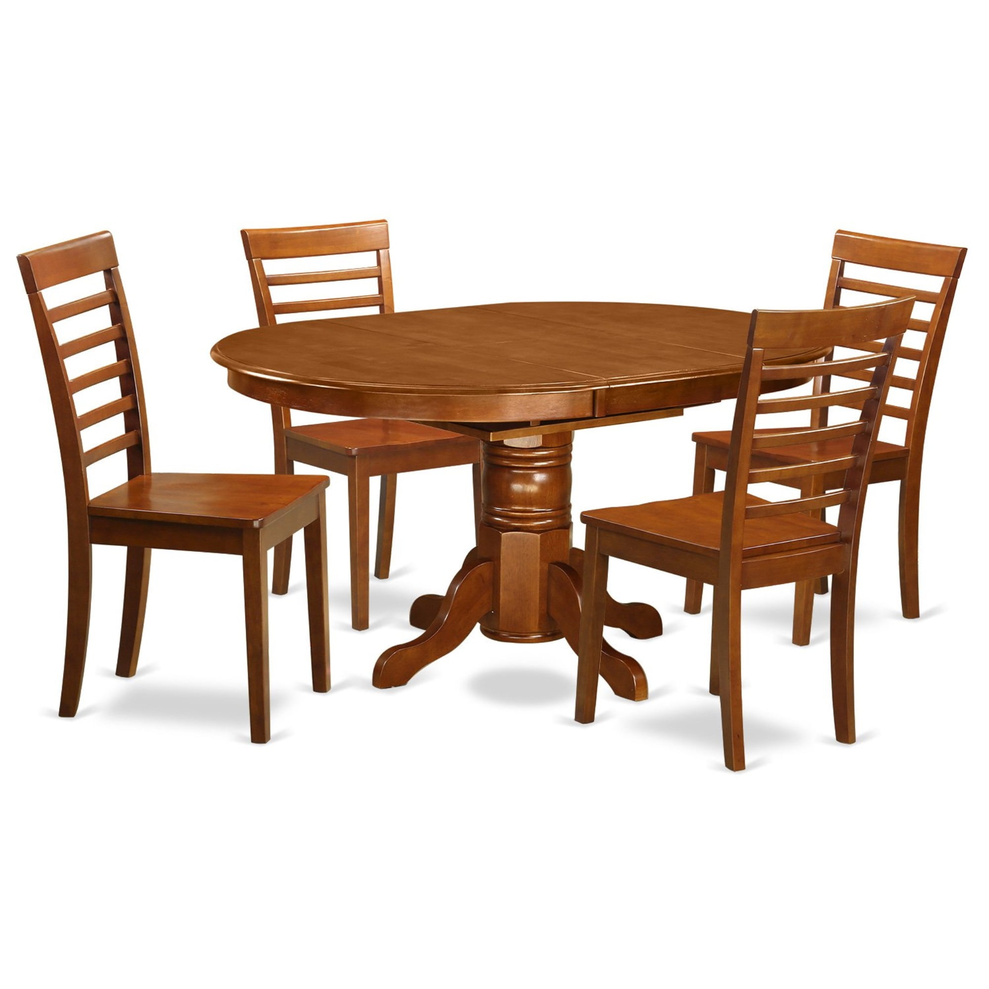Ergode AVML5-SBR-W, 5-Piece Dining Room Table Set, Oval Kitchen Table with Butterfly Leaf, 4 Modern Dining Chairs, Saddle Brown
