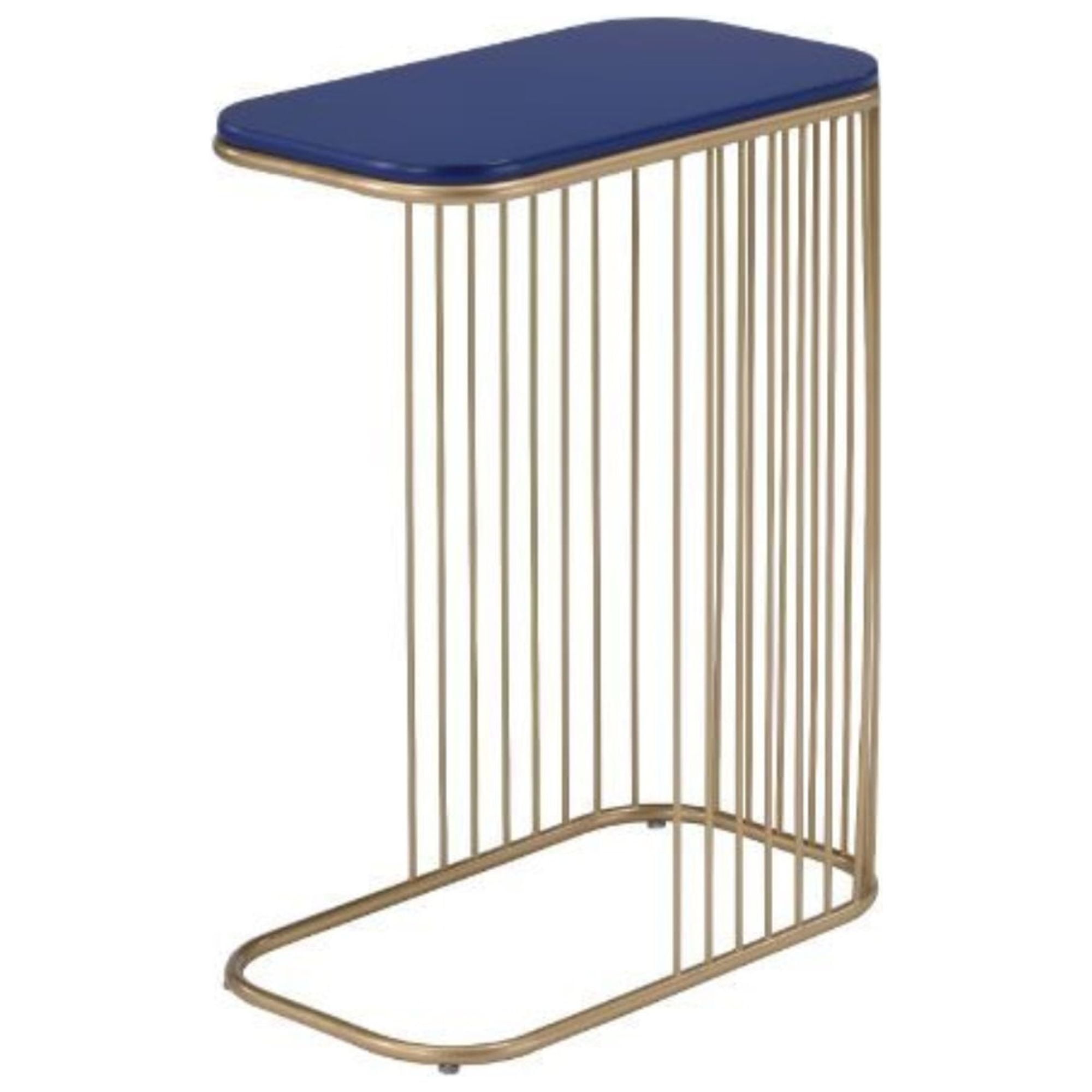 Blue and Gold Rectangular Metal Accent Table with Storage