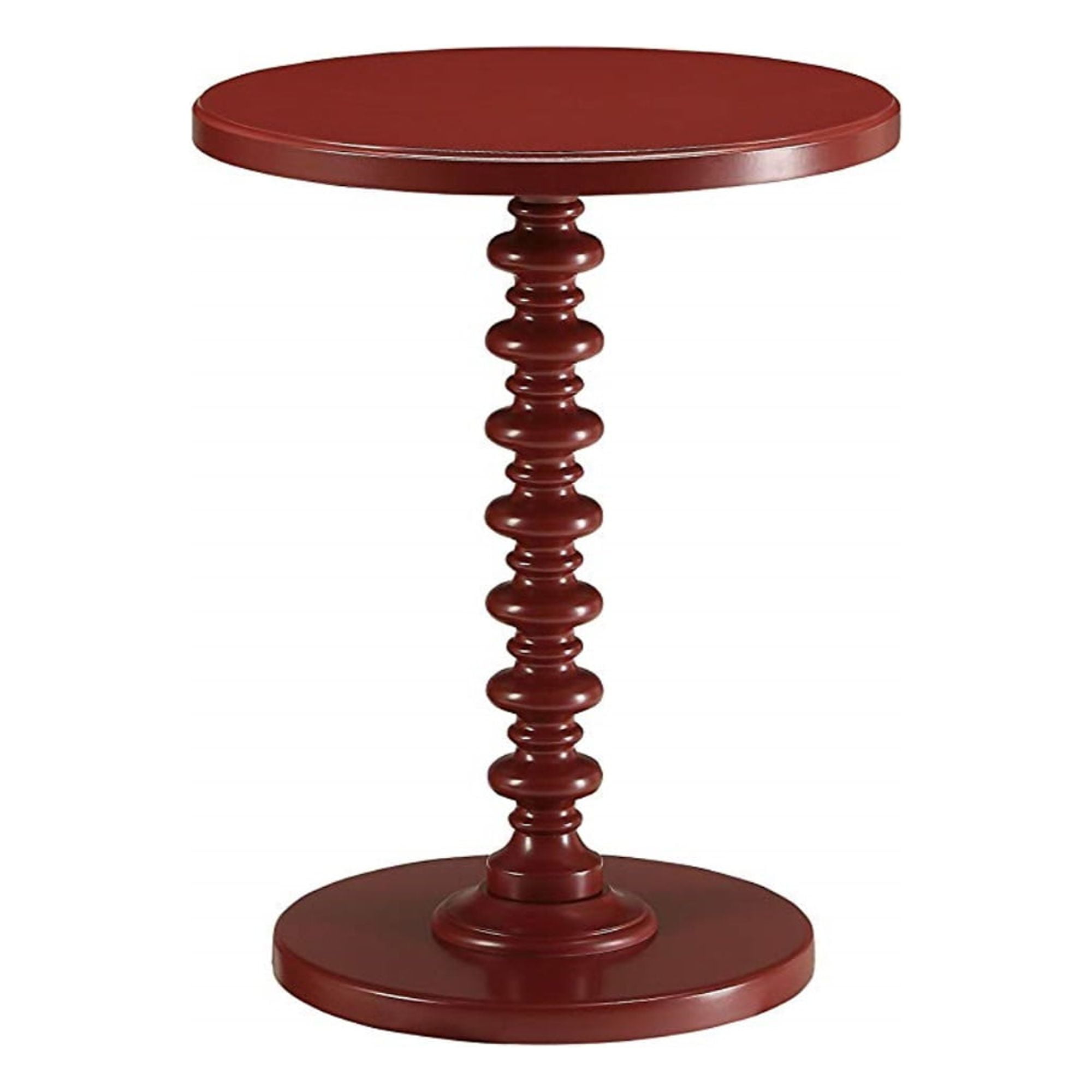 Modern Round Red Wood & Metal Pedestal Side Table, 17" x 22"