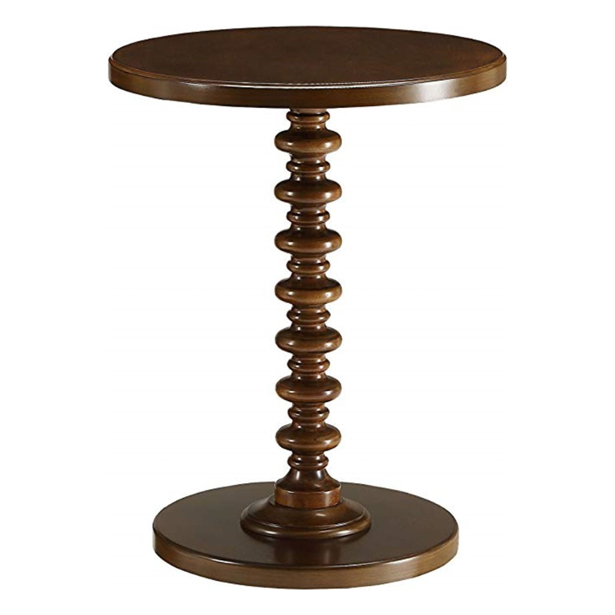 Walnut Brown Round Wood Side Table with Turned Support