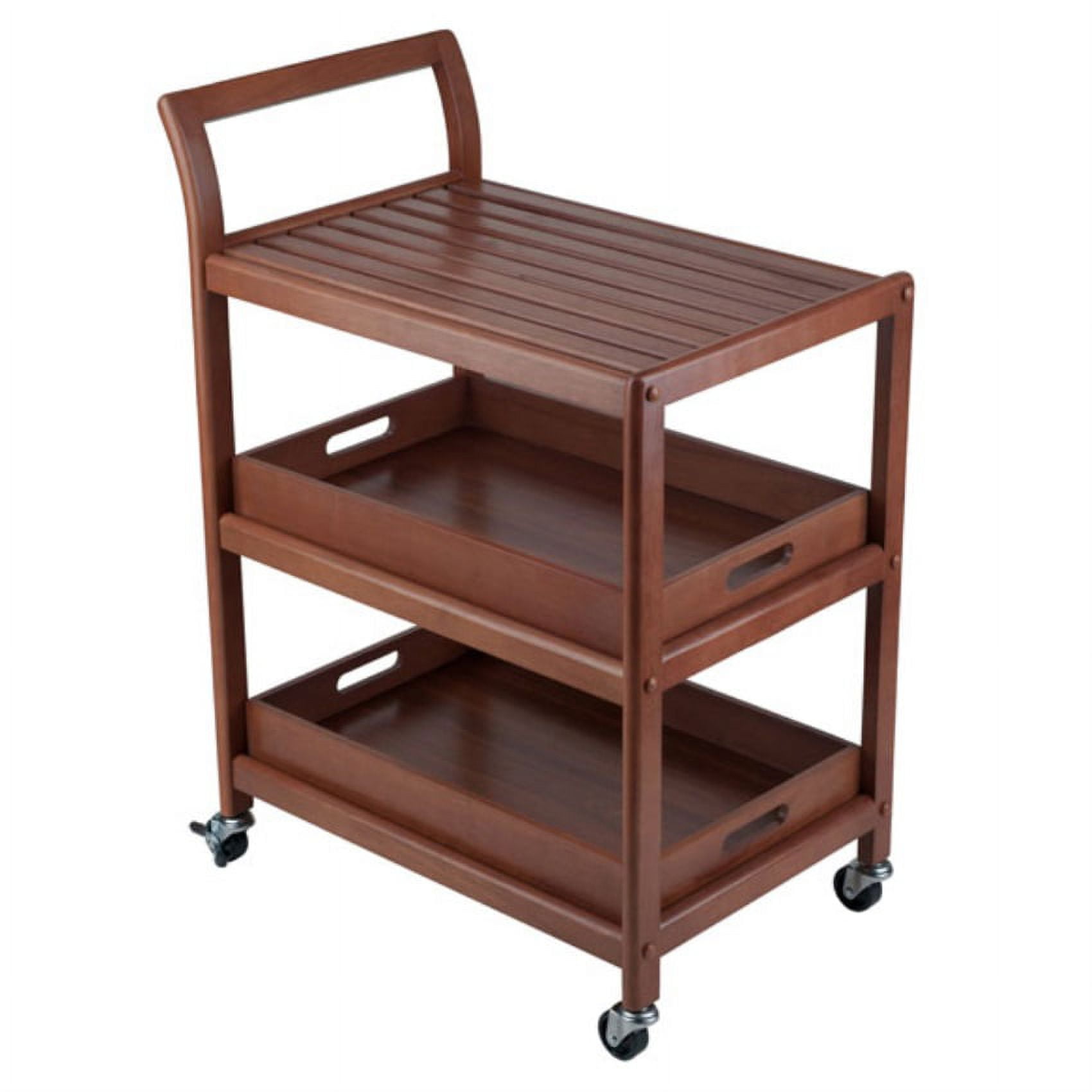 Winsome Albert Walnut Rolling Utility Cart with Removable Trays