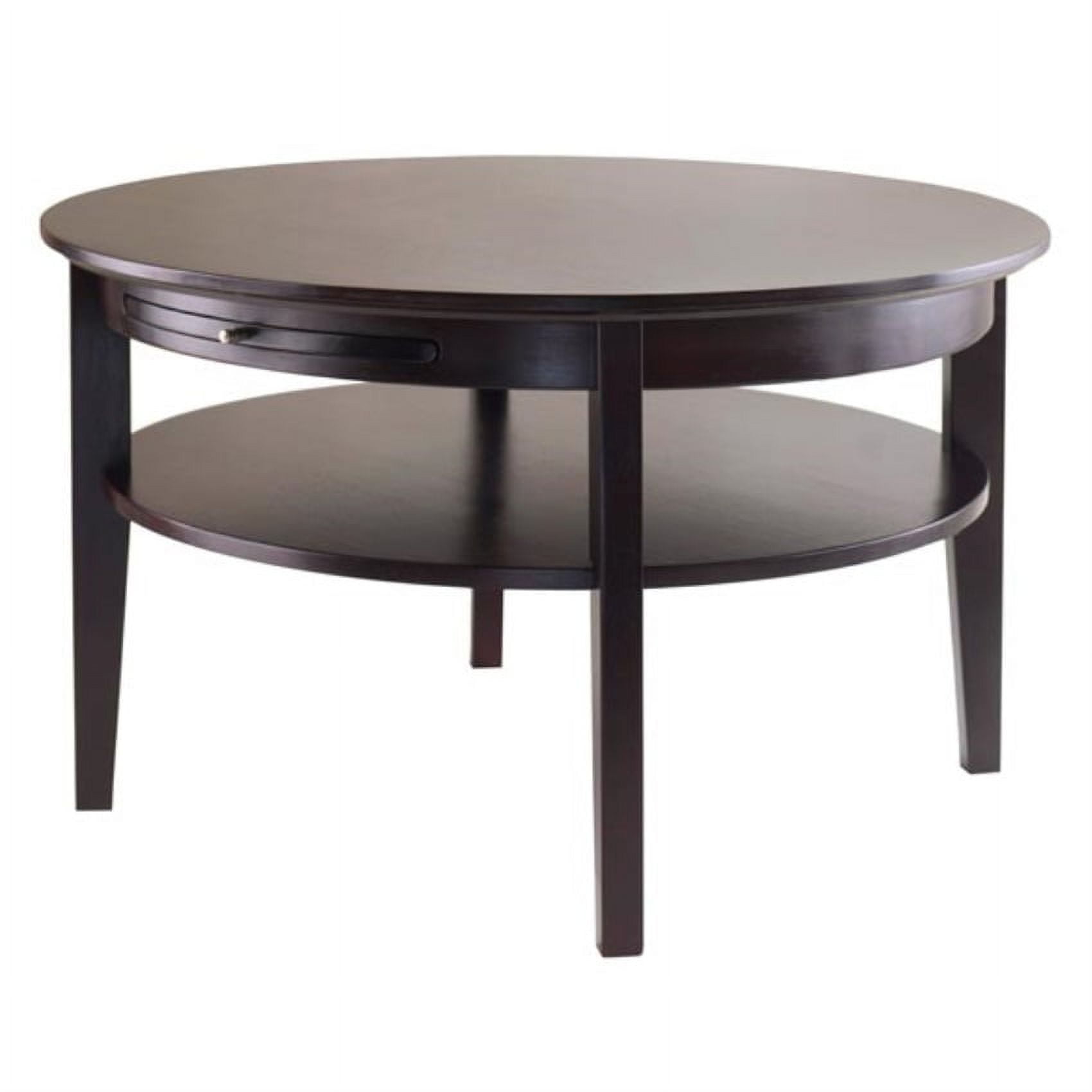 Traditional Amelia Round Espresso Wood Coffee Table with Storage
