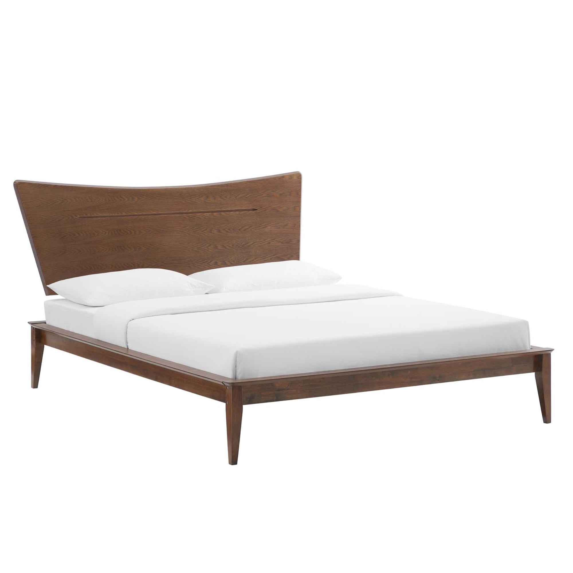 Astra Mid-Century Walnut Full Platform Bed with Wood Headboard