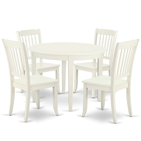 Ergode BODA5-LWH-W, 5-Piece Dining Table Set, Wooden Table & 4 Chairs, Linen White Asian Wood, Midcentury Design, Easy to Carry, Clean & Assemble, Classic Style, Perfect for Any Dining Area