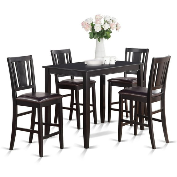 Ergode BUCK5-BLK-LC, 5-Piece Dinner Table Set, Faux Leather Chairs, Square Top, Black, 30x48 Inch