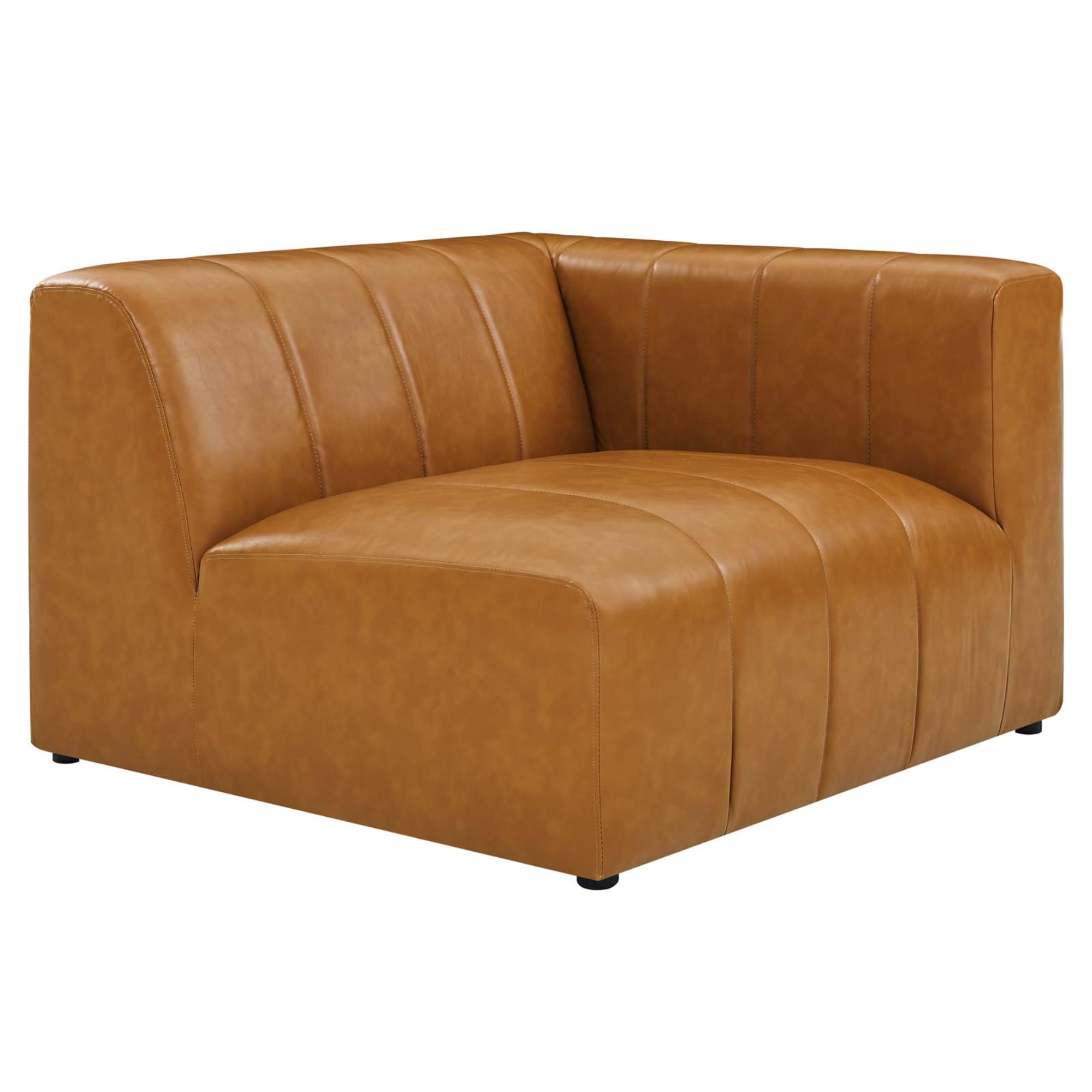 Bartlett Retro Modern Tan Vegan Leather Right-Arm Lounge Chair