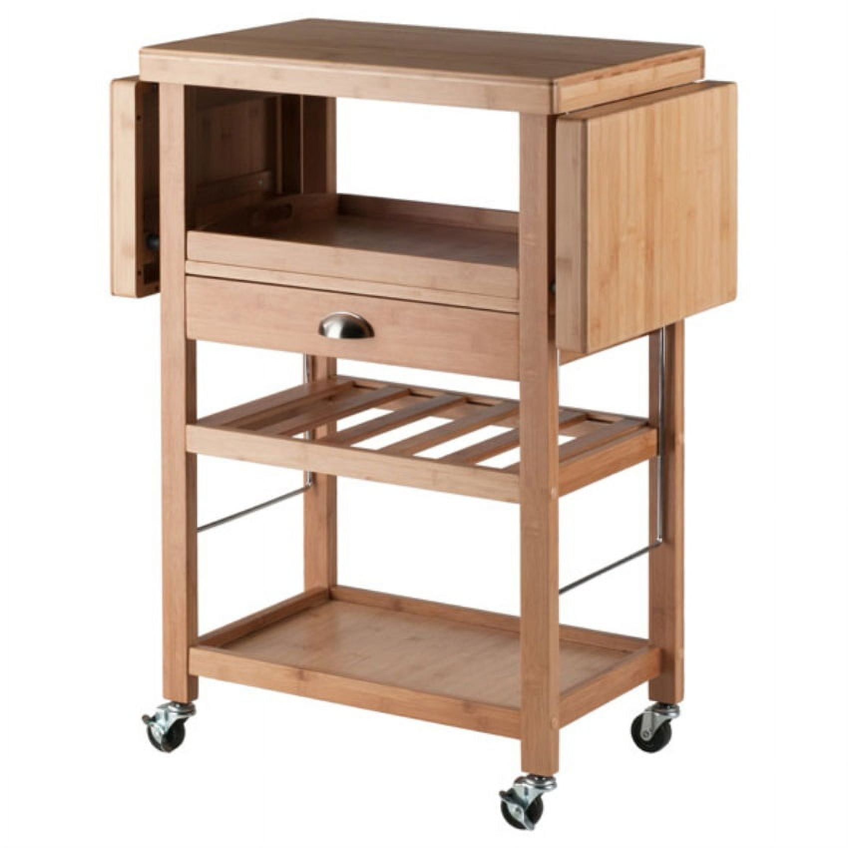 Natural Bamboo Drop Leaf Kitchen Cart with Wine Rack