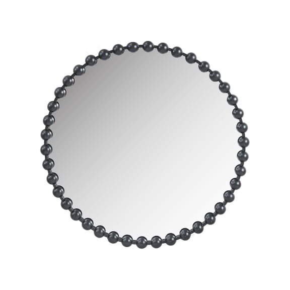 Ergode Beaded Round Wall Mirror - Exquisite Iron Frame with Matte Black Finish - 27x27 - Keyhole Hook Fixture - Modern Glamour and Flair - Easy to Clean - Elevate Your Homes Aesthetic.