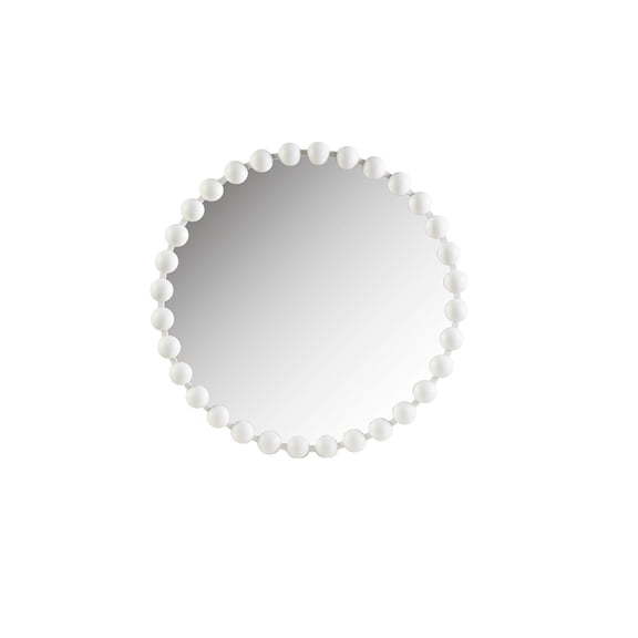 Ergode Beaded Round Wall Mirror - Exquisite Spherical Iron Frame with Matte White Foil Finish - 27x27 - Keyhole Hook Fixture - Modern Elegance and Glamour for Any Room - Easy to Clean and Maintain.