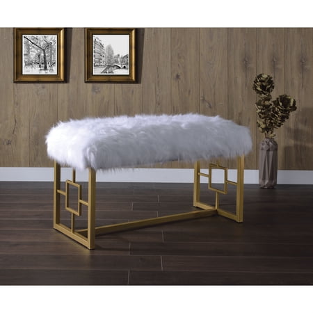 Ergode Bench (NO Storage) White Faux Fur & Gold