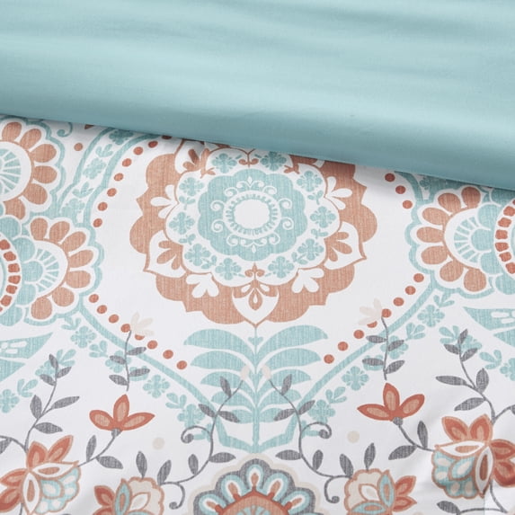 Ergode Boho Comforter Set with Bed Sheets - Aqua/Orange Global Pattern, OEKO-TEX Certified, Treatment, Includes Shams & Decorative Pillow