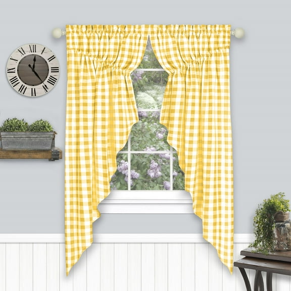 Ergode Buffalo Check Gathered Swag Window Curtain Pair - 72x63 - Yellow