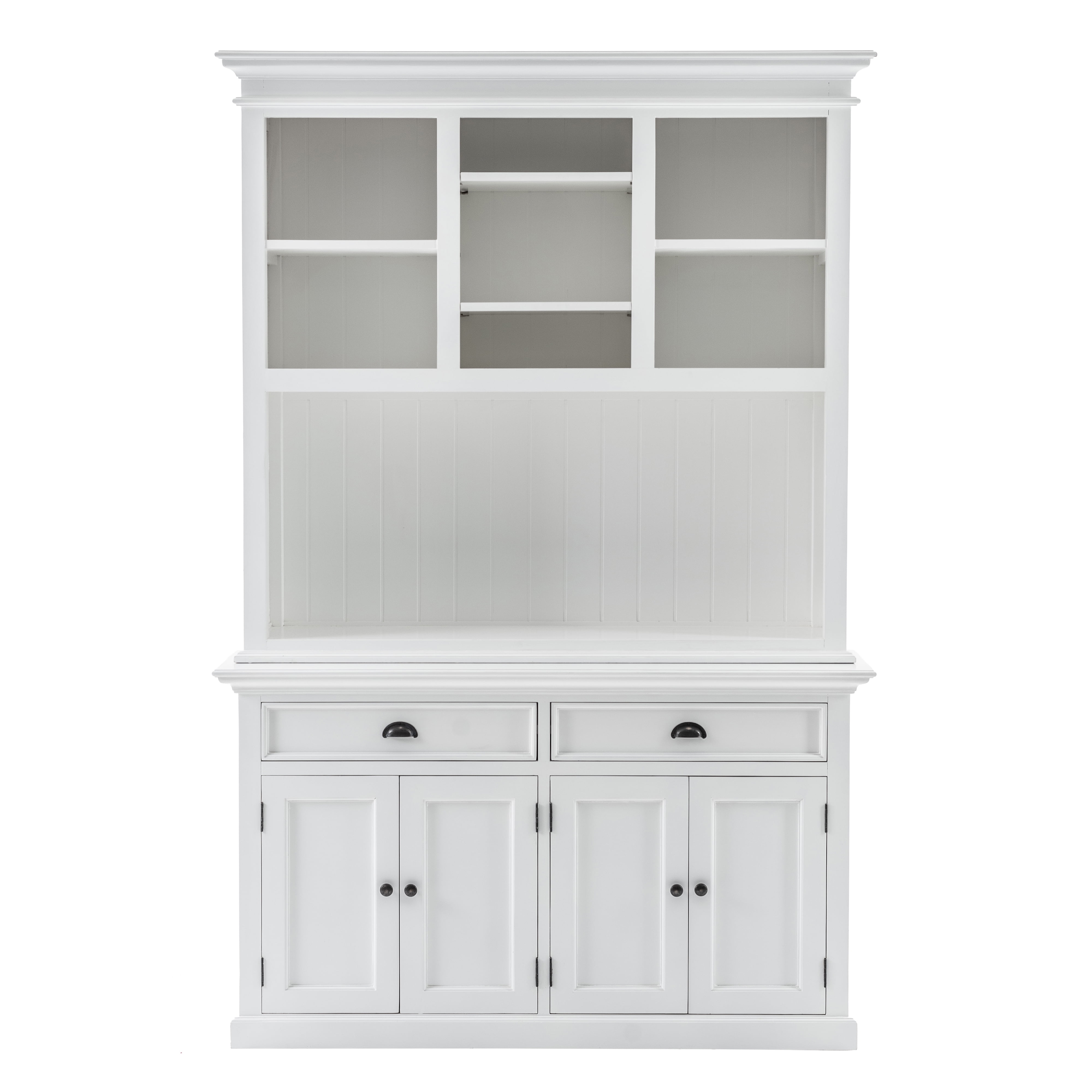White Polished Wood China Cabinet with Adjustable Shelves