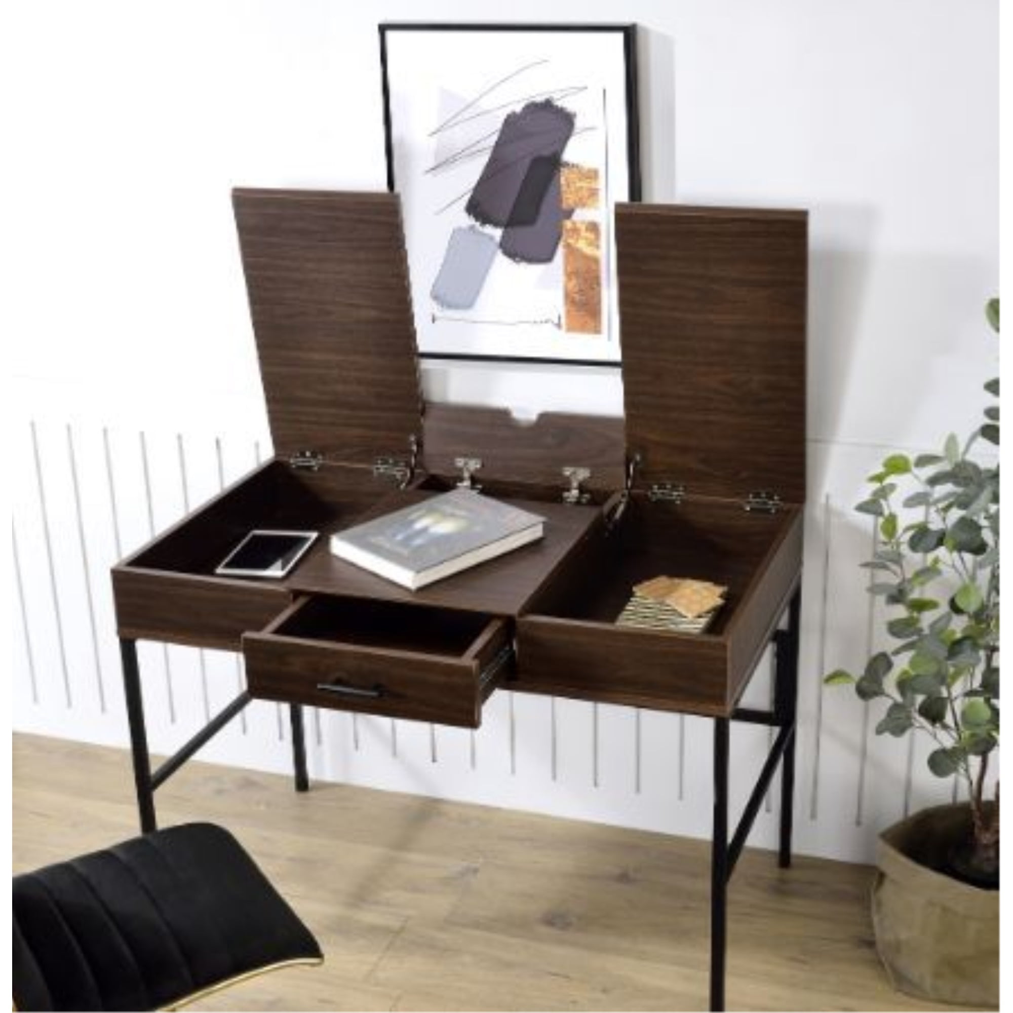 Black Wood Computer Desk with Drawer and USB Port