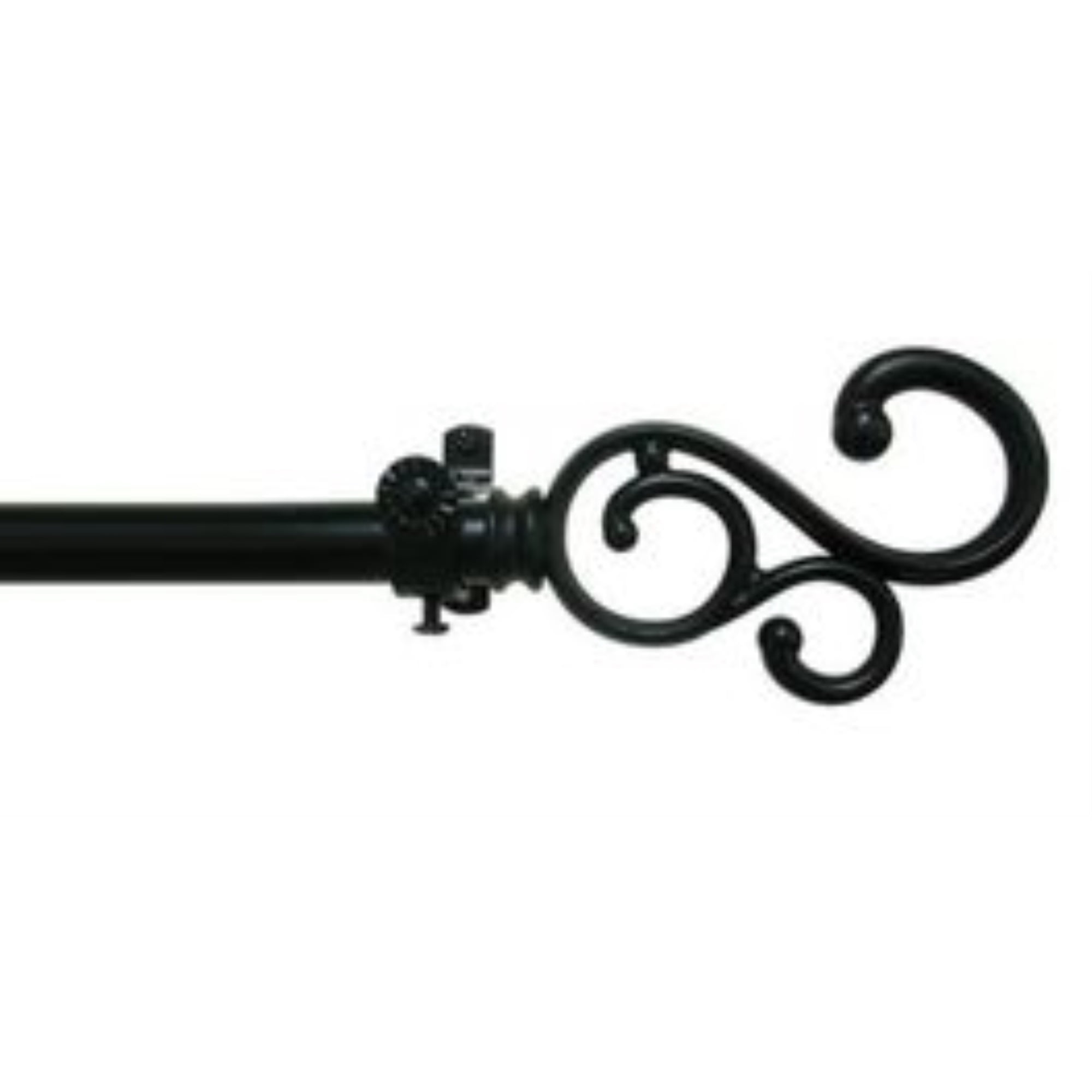Black Scroll Decorative Curtain Rod with Finial, 48"-86"