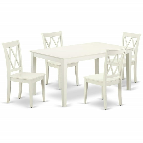Ergode CACL5-LWH-W, 5-PC Modern Dining Table Set, Rectangular Table & 4 Wooden Chairs, Asian Rubber Wood, Easy Assembly & Cleaning, 60" x 36" x 30" Table, 22" x 18" x 37" Chairs