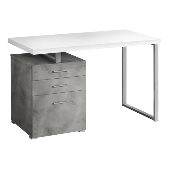 Ergode COMPUTER DESK - 48"L / WHITE/ CONCRETE/ SILVER METAL/ L/R