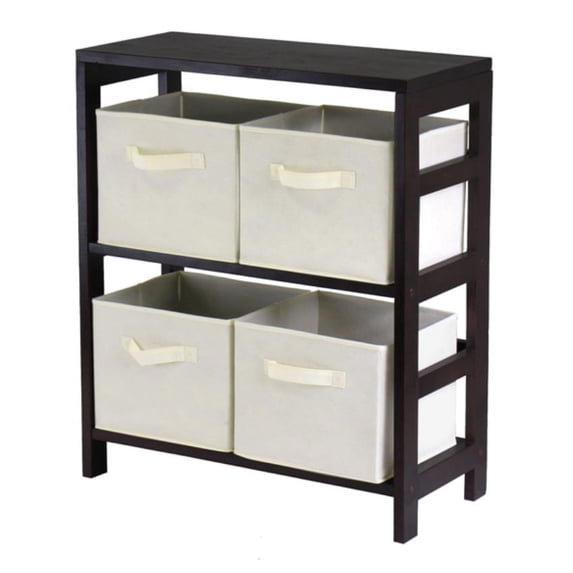 Ergode Capri 2-Section M Storage Shelf with 4 Foldable Beige Fabric Baskets